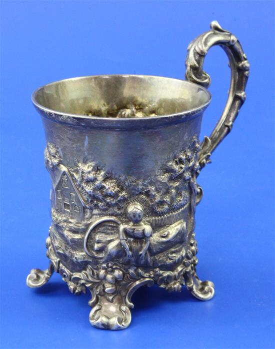 An early Victorian ornate silver christening mug by Hayne & Cater, 6 oz.